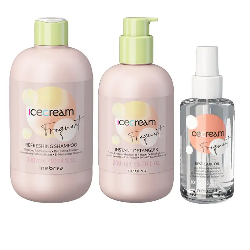 INEBRYA Kit Ice Cream Frequent Shampoo 300ml + Istant Detangler 200ml + Oil 100ml