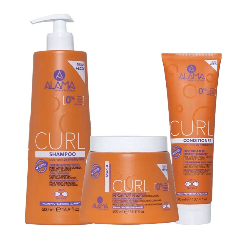ALAMA Professional Kit Curl Definizione Ricci Shampoo 500ml + Mask 500ml + Conditioner 300ml