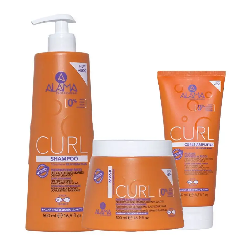 ALAMA Professional Kit Curl Definizione Ricci Shampoo 500ml + Mask 500ml + Fluido Modella Ricci 200ml