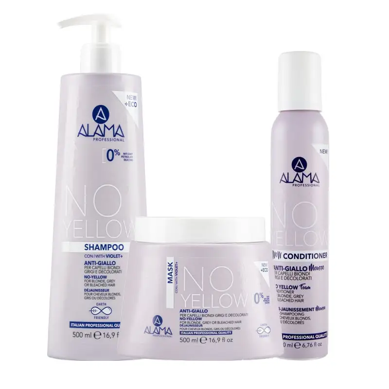 ALAMA Professional Kit No Yellow Shampoo 500ml + Mask 500ml + Conditioner Mousse 200ml