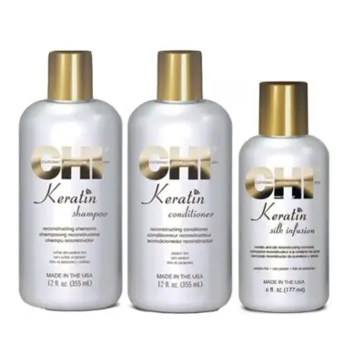 FAROUK Kit CHI Keratin Shampoo 355ml + Conditioner 355ml + Silk Infusion 177ml