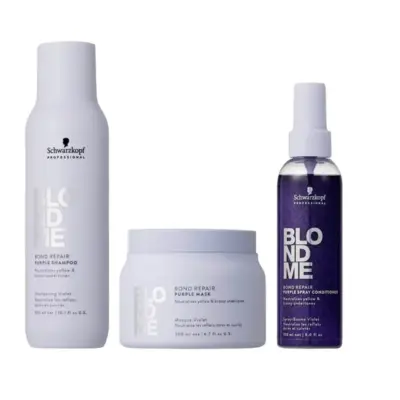 SCHWARZKOPF Kit BlondMe Bond Repair Purple Shampoo 300ml + Mask 200ml + Spray Conditioner 150ml
