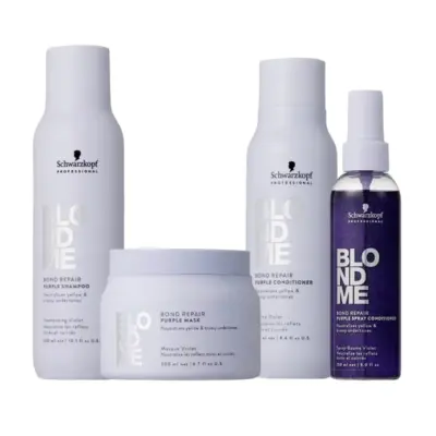 SCHWARZKOPF Kit BlondMe Bond Repair Purple Shampoo 300ml + Mask 200ml + Conditioner 200ml + Spray 150ml