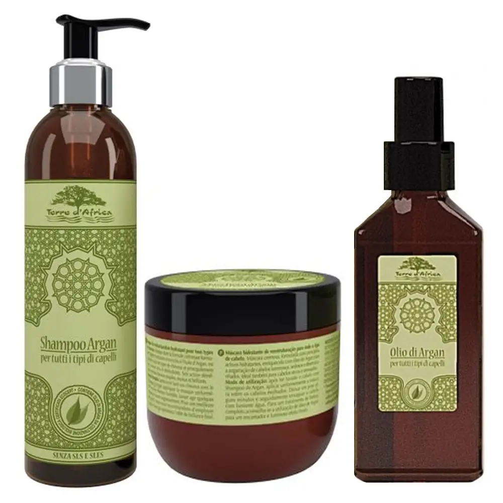 TERRE D'AFRICA Kit Argan Shampoo 250ml + Maschera 300ml + Olio 100ml VERDE