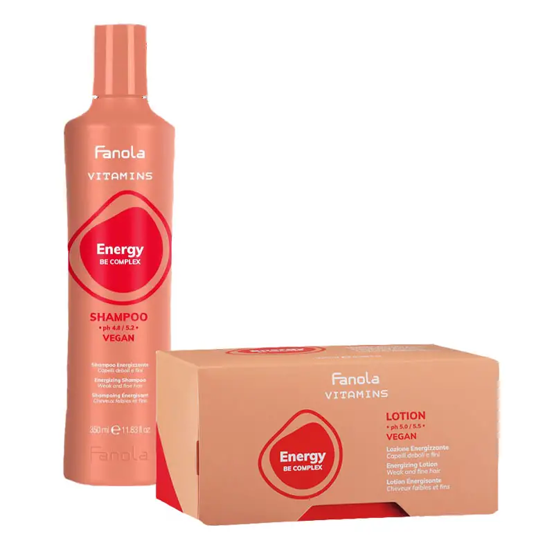 FANOLA Kit Vitamins Energy Vegan Shampoo 350ml + Lotion 12x10ml