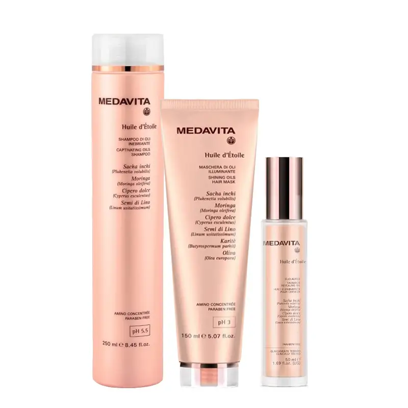 MEDAVITA Kit Huile D'Etoile Shampoo 250ml + Maschera 150ml + Olio Aureo 50ml