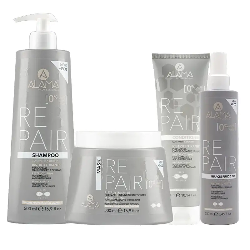 ALAMA Professional Kit Repair Shampoo 500ml + Mask 500ml + Conditioner 300ml + Fluid 250ml