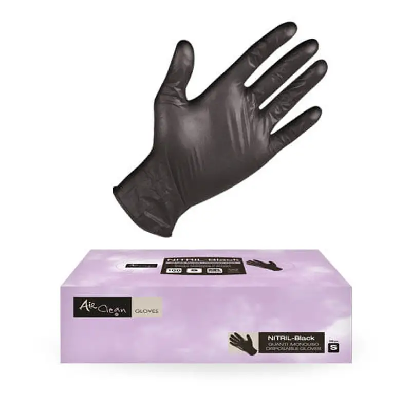 AIR CLEAN Guanti Monouso Nitrile Nero Tg. S 100pz