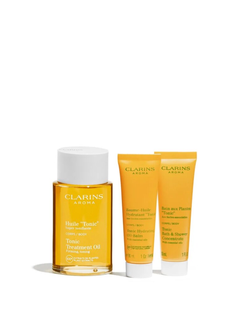 SET CLARINS AROMA ACEITE TONIC 100ML GEL 30ML BAUME 30ML@