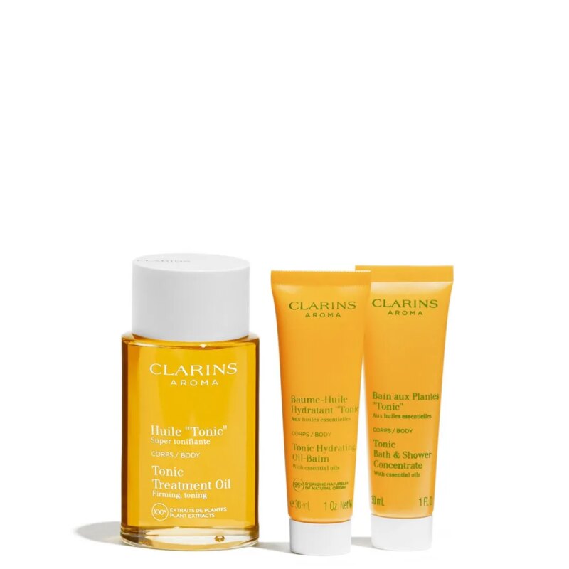 Set Clarins Aroma Aceite Tonic 100ml Gel 30ml Baume 30ml@
