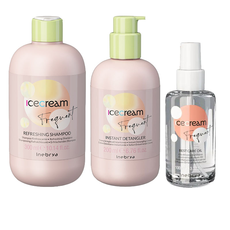 INEBRYA Kit Ice Cream Frequent Shampoo 300ml + Istant Detangler 200ml + Oil 100ml