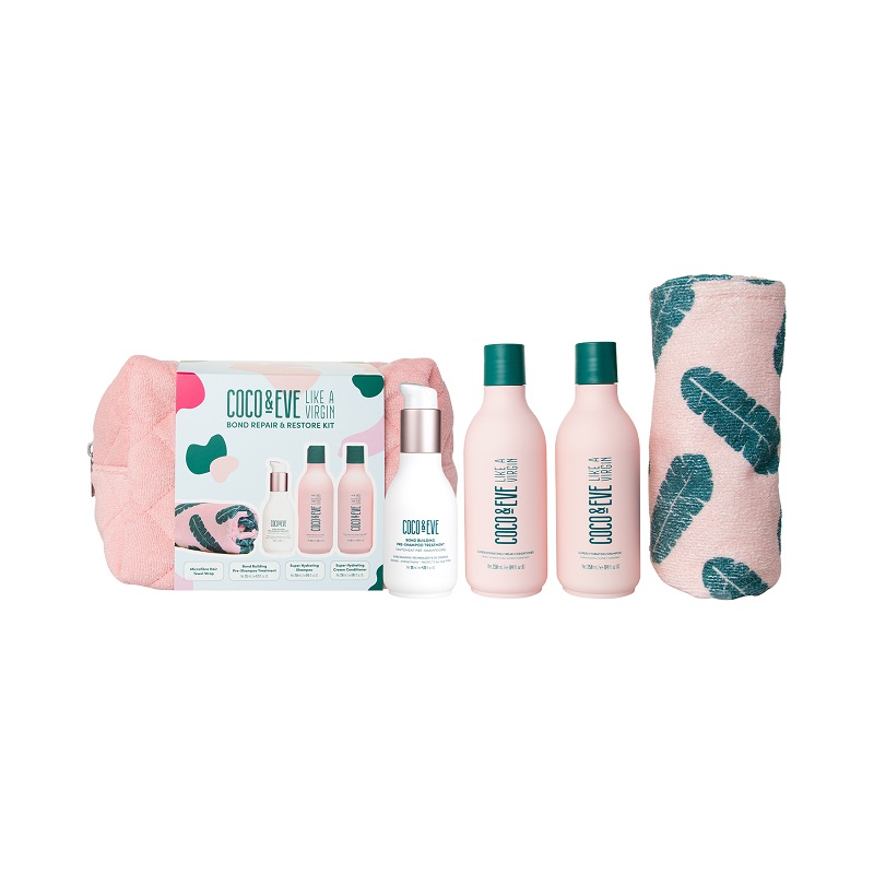 COCO & EVE Set Like A Virgin Bond Repair & Restore Pre Shampoo 125ml + Shampoo 250ml + Conditioner 250ml + Microfibre