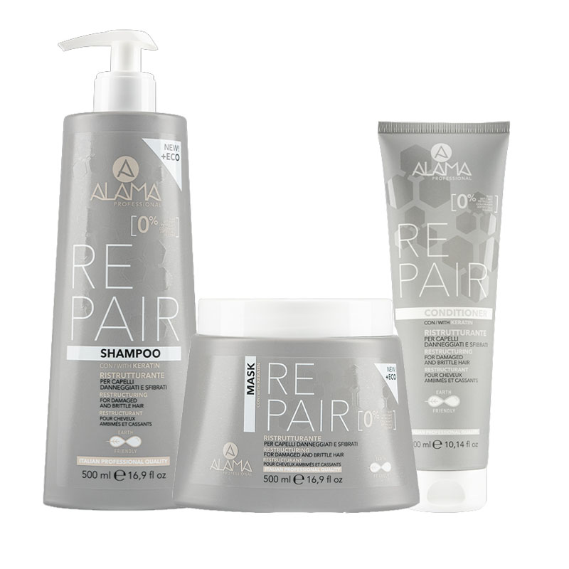 ALAMA Professional Kit Repair Shampoo 500ml + Mask 500ml + Conditioner 300ml
