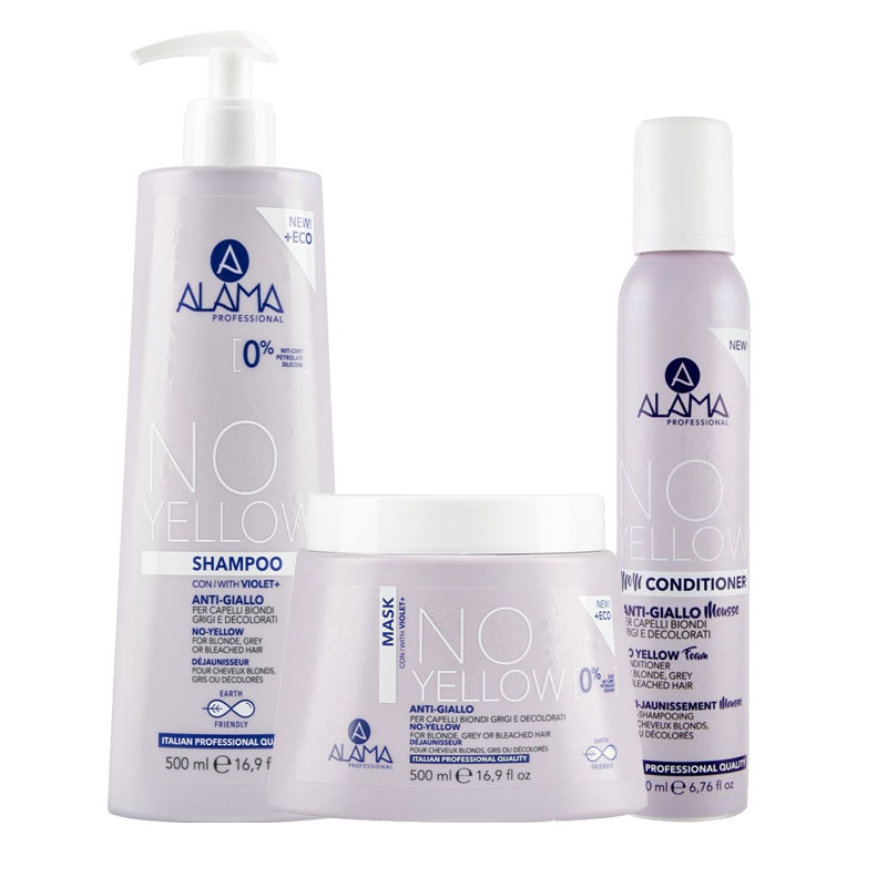 ALAMA Professional Kit No Yellow Shampoo 500ml + Mask 500ml + Conditioner Mousse 200ml