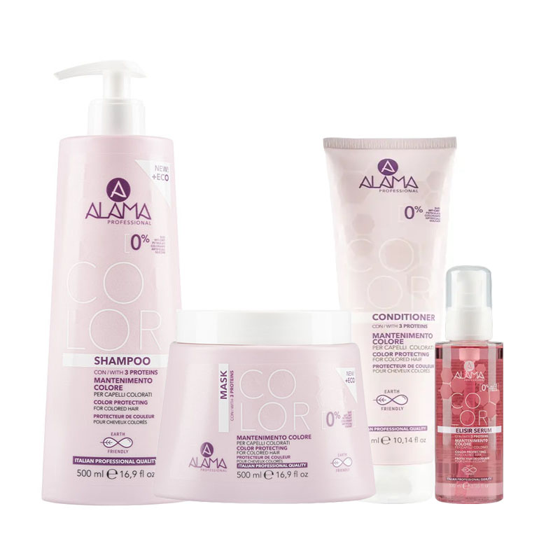 ALAMA Professional Kit Color Shampoo 500ml + Mask 500ml + Conditioner 300ml + Elisir Serum 100ml