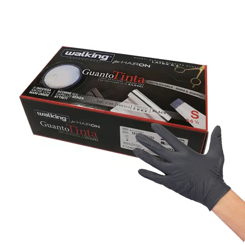 WALKING Guanto Tinta Latex 6.2 Black 100pz Taglia S