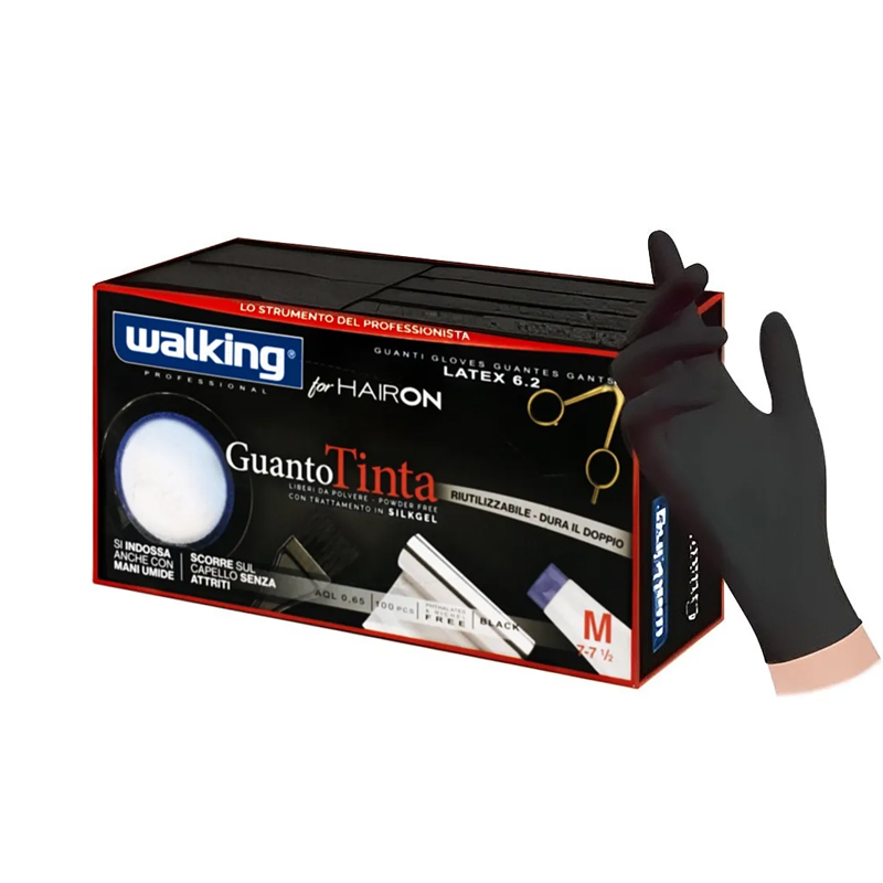 WALKING Guanto Tinta Latex 6.2 Black 100pz Taglia M