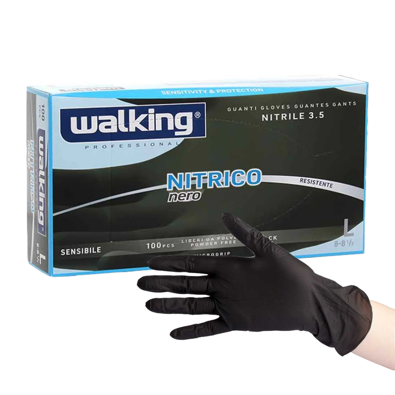 WALKING Guanti Nitrile 3.5 Nitrico Black 100pz Taglia L