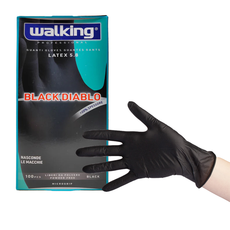 WALKING Guanti Latex 5.8 Black Diablo 100pz Taglia S