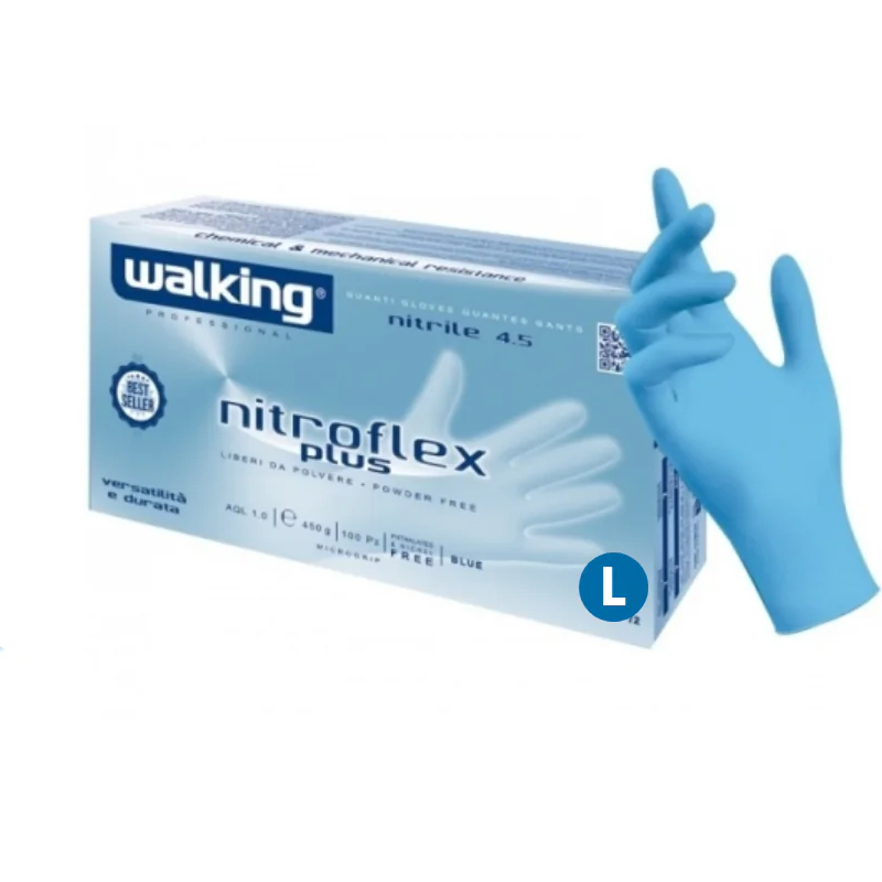WALKING Guanti Nitrile 4.5 Nitroflex Plus Blue 100pz Taglia L