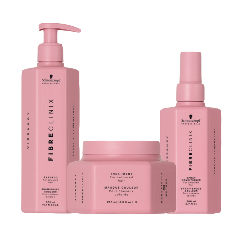 SCHWARZKOPF Kit Fibre Clinix Vibrancy Shampoo 300ml + Mask 250ml + Spray Conditioner 200ml